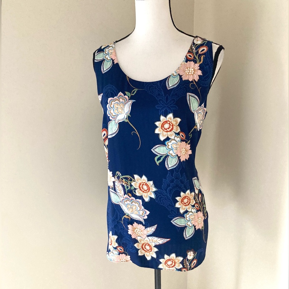Chico's Reversible Sleeveless Tank – Navy Floral & Nautical Stripe Size L - Picture 8 of 13